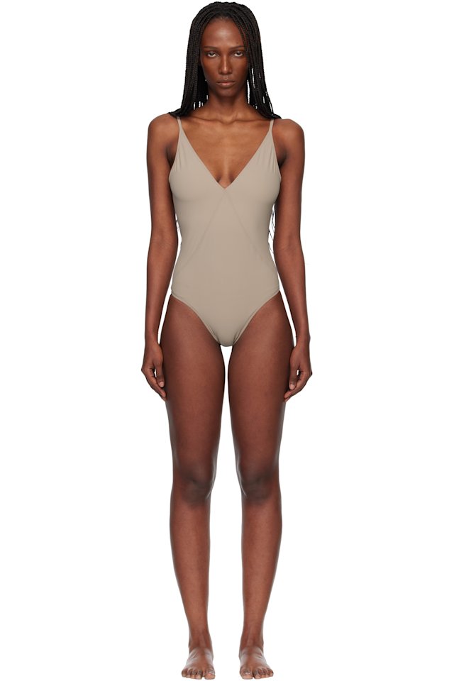 Rick Owens — Taupe Temple Deep V Bather Swimsuit
