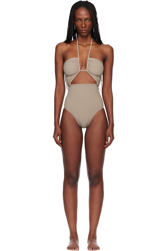 Rick Owens — Taupe Temple Prong Bather Swimsuit