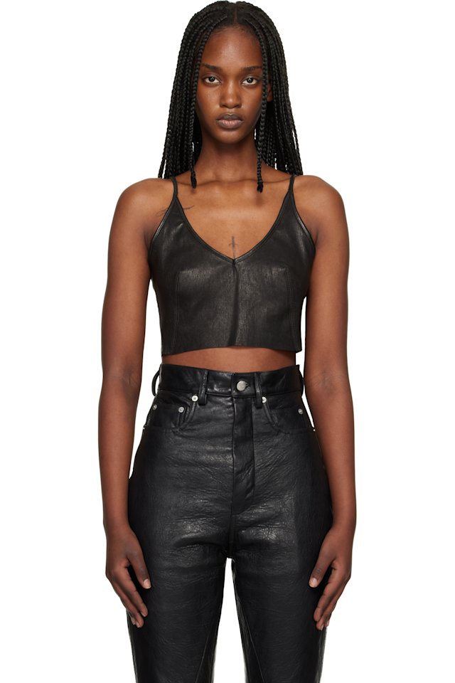 Rick Owens — Black Temple Stretch Lamb Leather Top