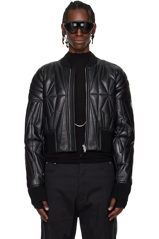 Rick Owens — Moncler + Rick Owens Black Geocamo Cropped Flight Jacket