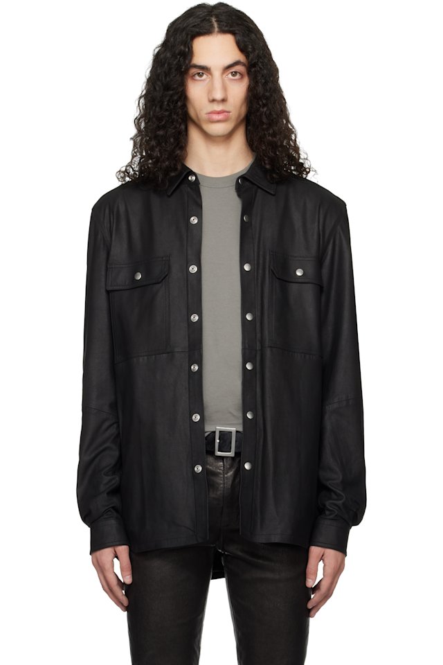 Rick Owens — Black Temple Feather Nappa Leather Outer Shirt