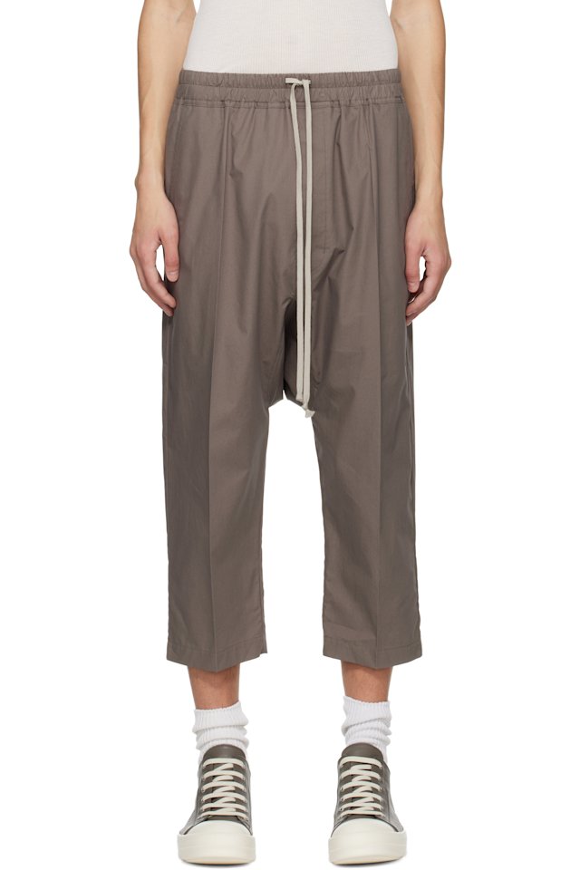Rick Owens — Gray Temple Drawstring Cropped Trousers