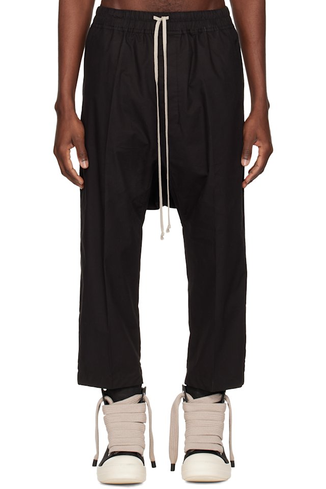 Rick Owens — Black Temple Drawstring Cropped Trousers