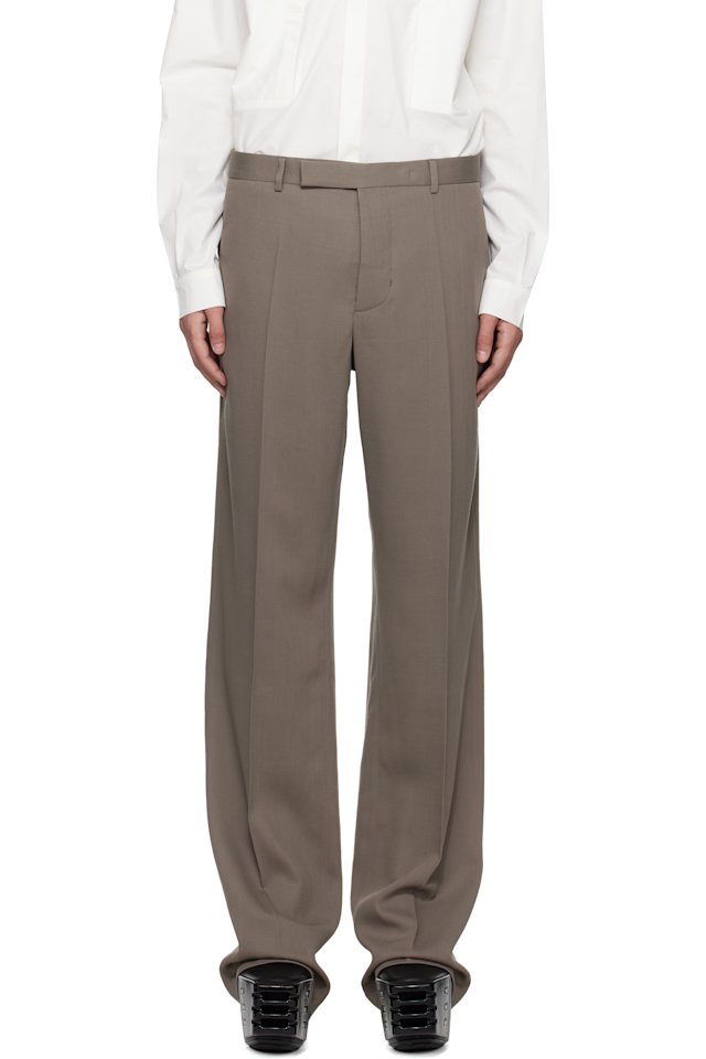 Rick Owens — Gray Temple Twisted Wool Tailored Dietrich Trousers