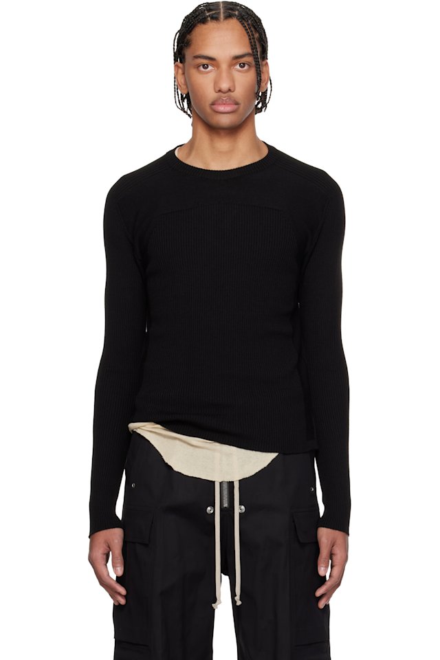 Rick Owens — Black Temple Ribbed Geo Sweater