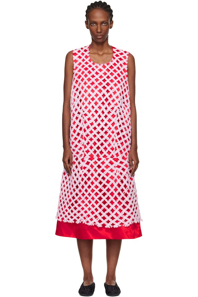 Comme des Garçons — Red & Pink Tulle Braided Mesh Midi Dress