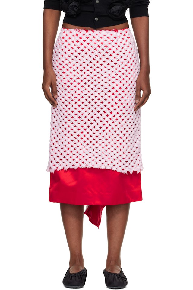 Comme des Garçons — Red & Pink Tulle Braided Mesh Midi Skirt