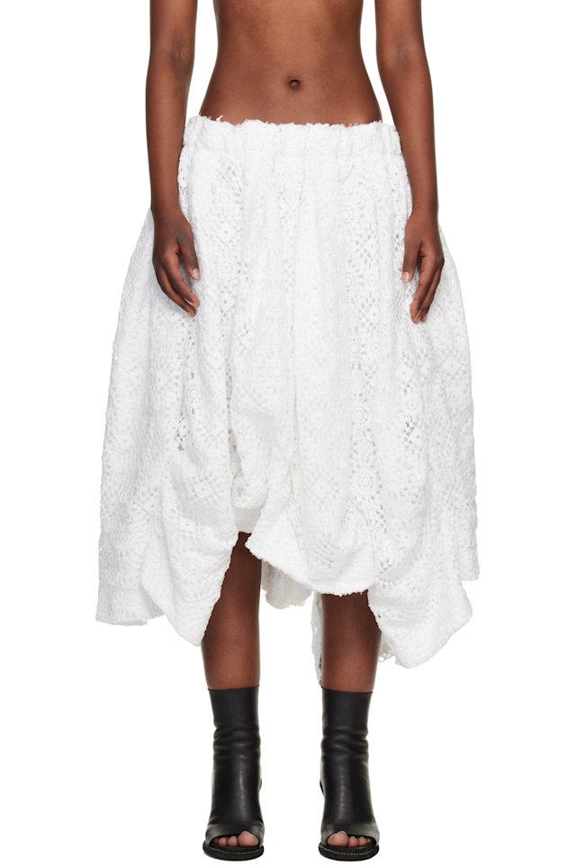 Comme des Garçons — Off-White Polyester Chemical Lace Midi Skirt