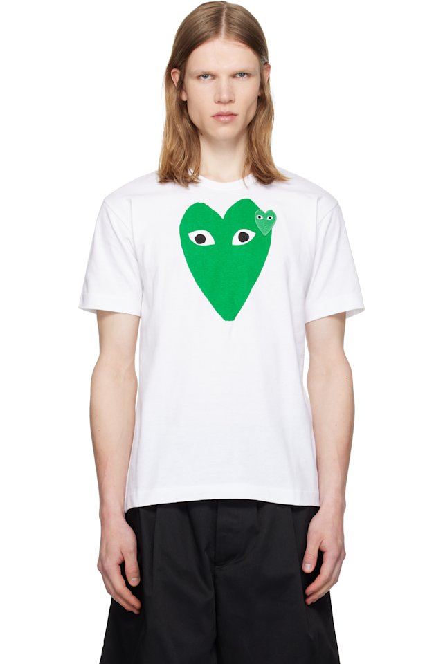 COMME des GARÇONS PLAY — White 'Green Emblem Green Heart' T-shirt