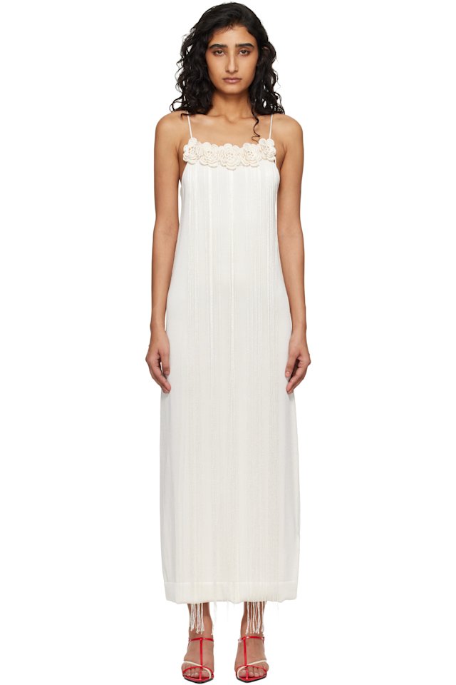 Jil Sander — Off-White Cotton Double Spaghetti Straps Maxi Dress
