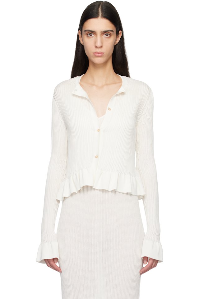 Jil Sander — Off-White Long Sleeves Frill Detail Cardigan