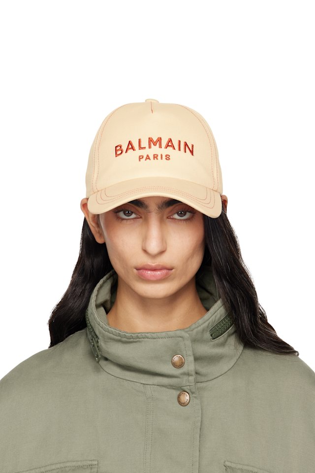 BALMAIN — Beige Cotton 'Balmain Paris' Embroidery Cap