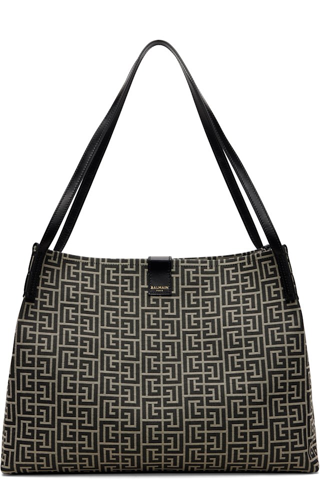 BALMAIN — Black & Off-White Medium Release Shopper Tote