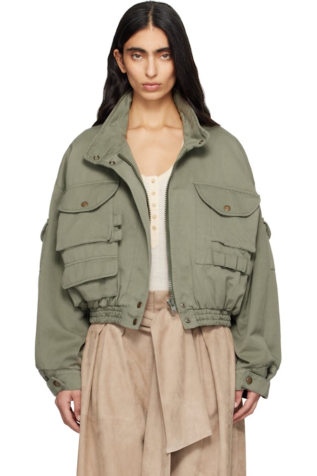 BALMAIN — Green Twill Bomber Jacket
