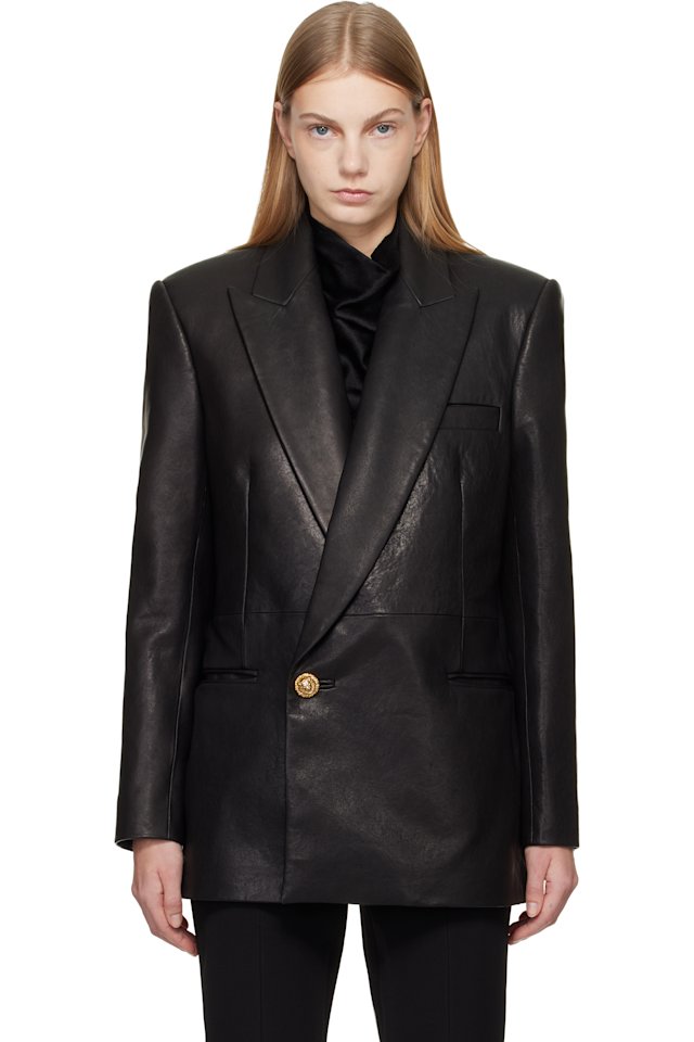 BALMAIN — Black Tailored Lambskin Long Blazer