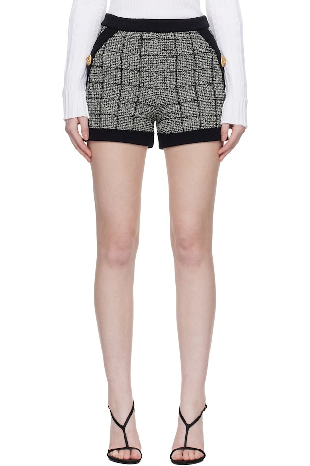 BALMAIN — Black & White Light Tweed Shorts