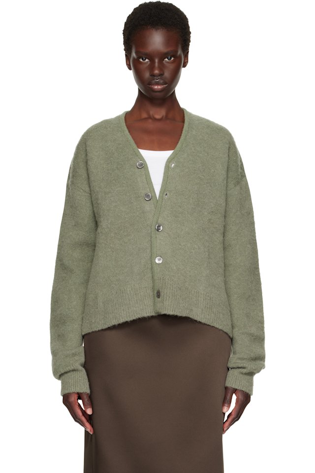 TONYWACK — Green Brushed Mohair V-neck Cardigan