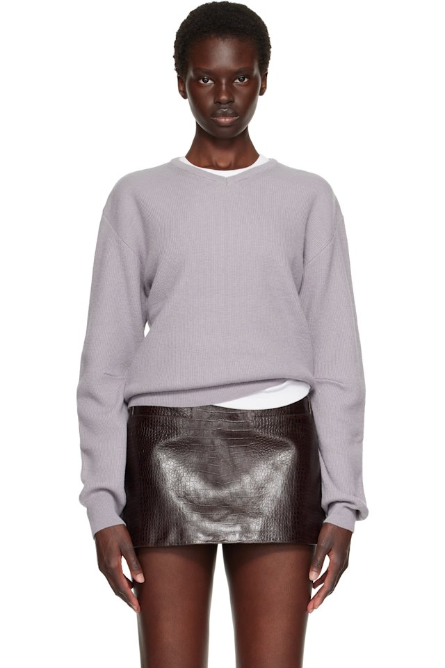 TONYWACK — Gray Superfine Wool Commando V-Neck Sweater