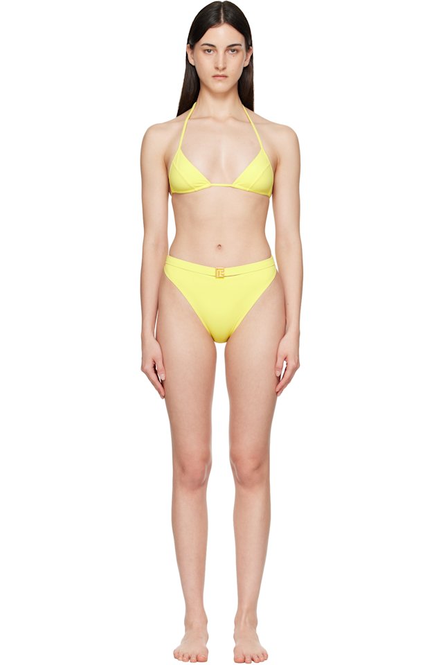 BALMAIN — Yellow Triangle High Brief Bikini