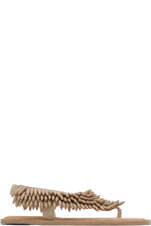 BALMAIN — Beige Suede & Beads Sandals