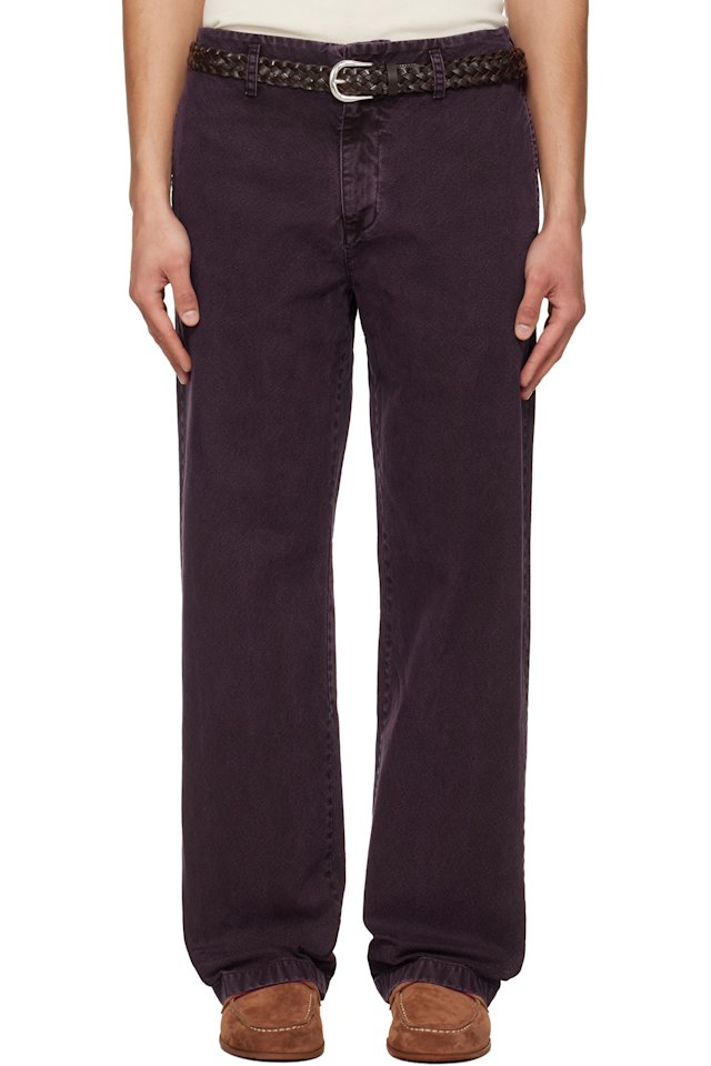 TONYWACK — Burgundy Garment Dyed Cotton Straight Trousers