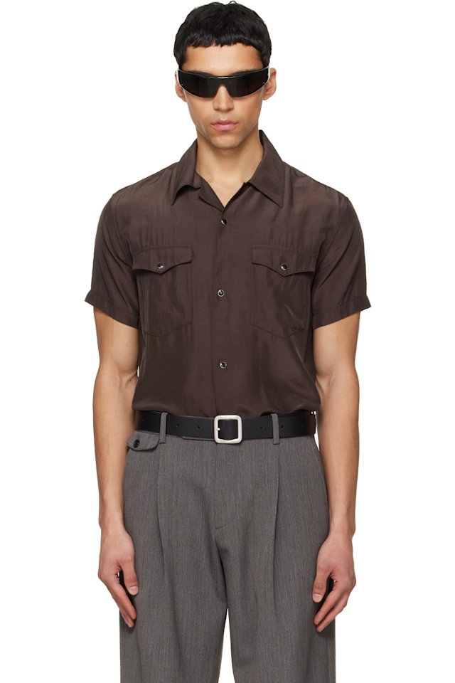 TONYWACK — Brown Washed Rayon Pearl Snap Shirt