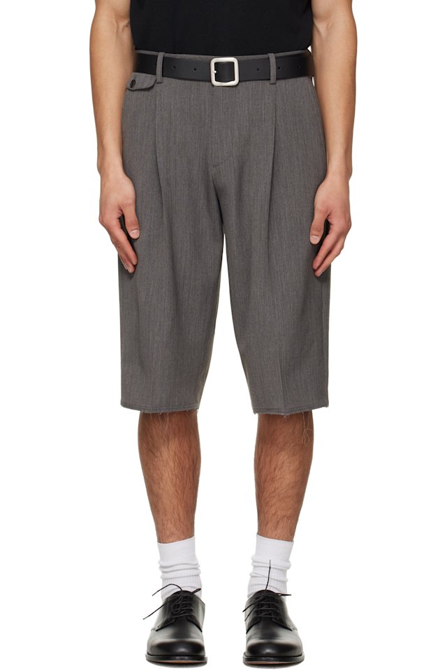 TONYWACK — Gray Raw-Cut Wool Pleated Tailored Shorts