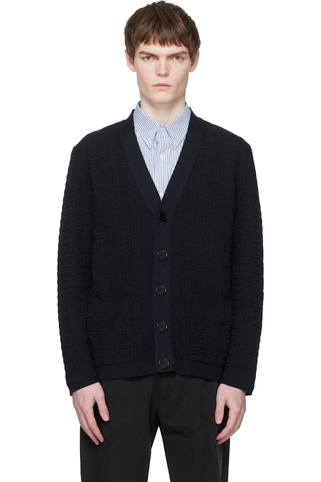 BALMAIN — Navy Monogram Vanise Knit Cardigan