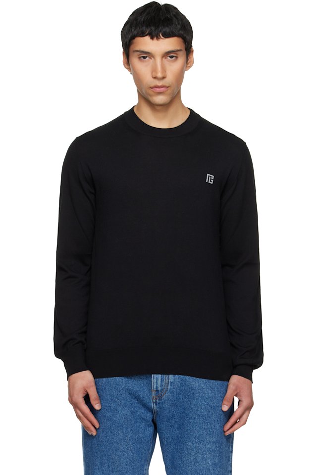 BALMAIN — Black Fine Silk & Cotton Sweater