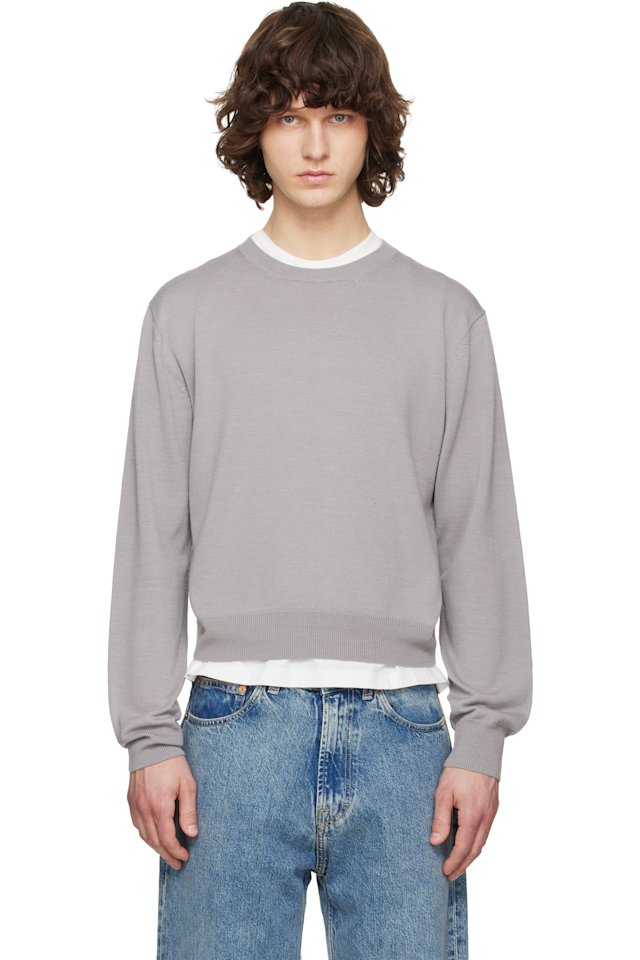 TONYWACK — Gray Extrafine Wool Crew Neck Knit Sweater