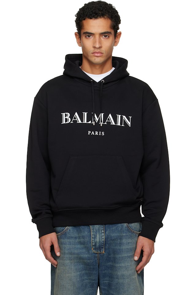 BALMAIN — Black 'Balmain' Printed Hoodie