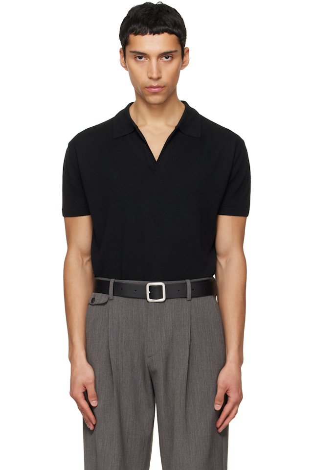 TONYWACK — Black Silk Cashmere Open Collar Knit Polo