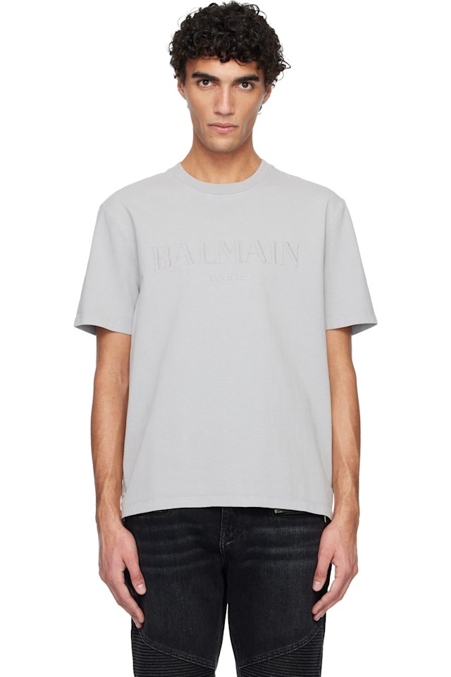 BALMAIN — Gray Vintage 'Balmain' Embroidered T-shirt