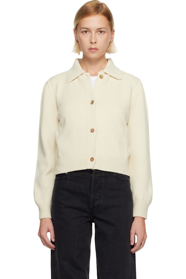 A.P.C. — White Polo Shirt Collar Cardigan