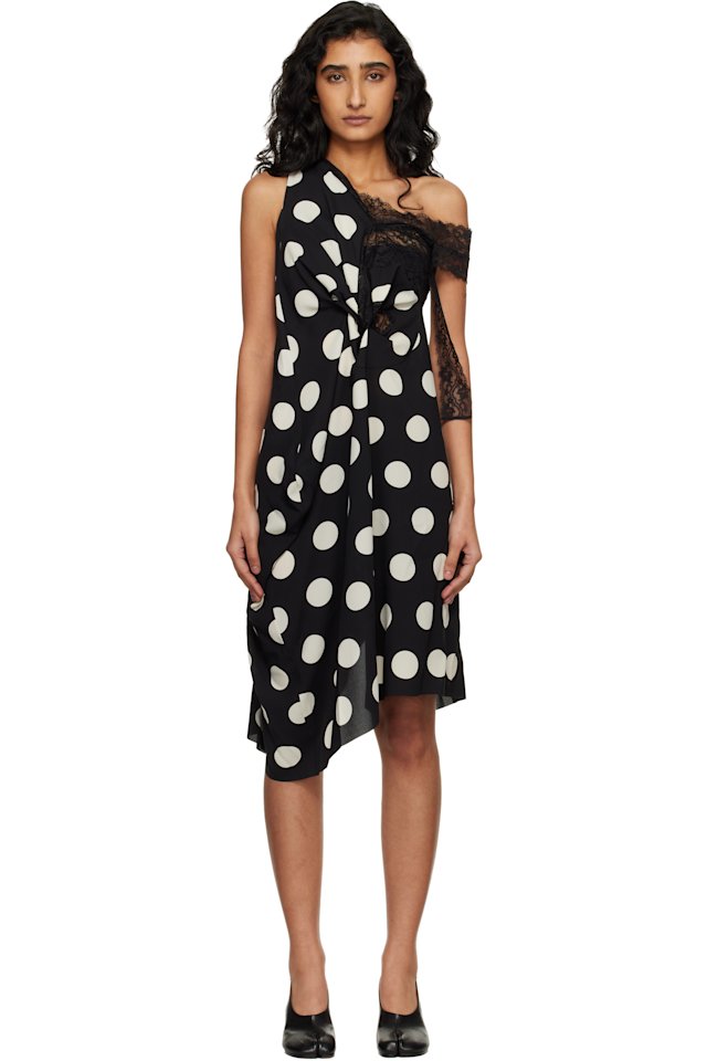 Junya Watanabe — Black & Off-White Printed Lace Minidress