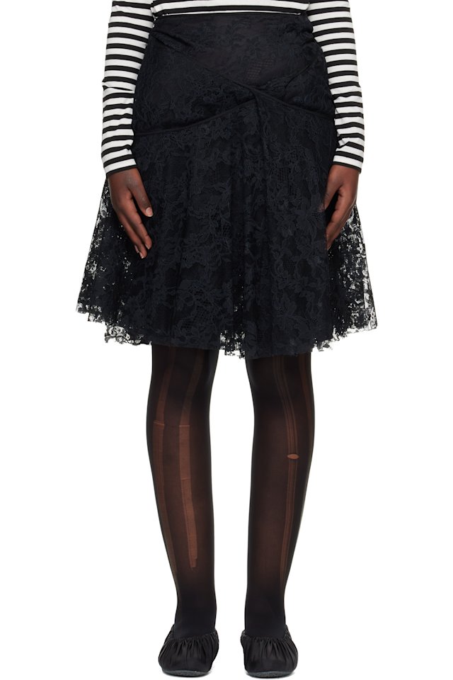 Junya Watanabe — Black Nylon Raschel Lace Midi Skirt