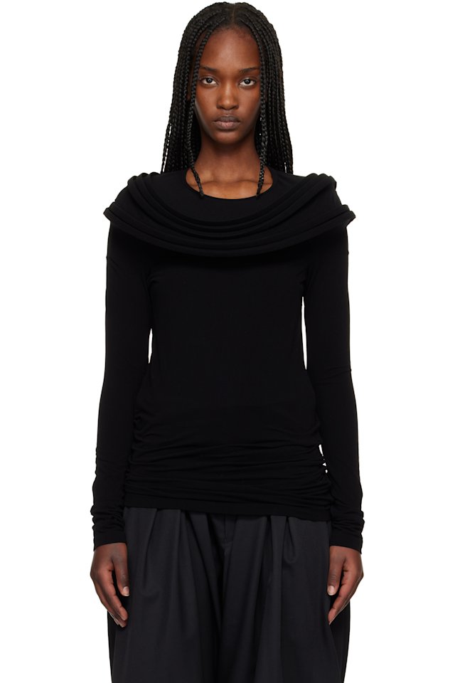 Junya Watanabe — Black Nylon Stretch Jersey Drape T-shirt