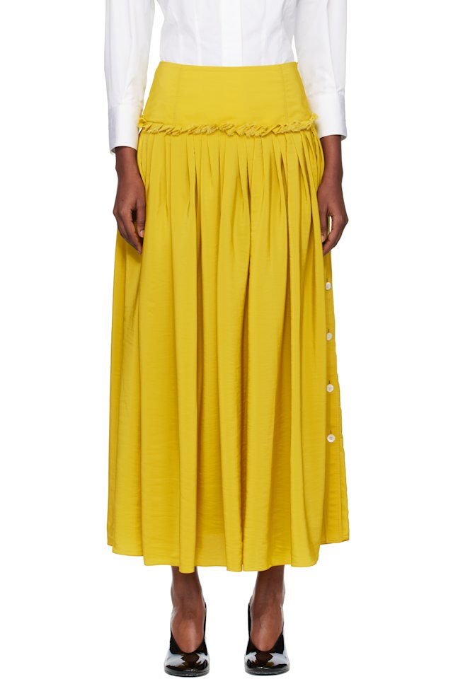 Lanvin — Yellow Basque Charmeuse Midi Skirt