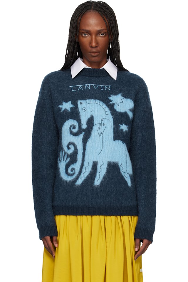 Lanvin — Navy Lunar Year Jacquard Mohair Sweater