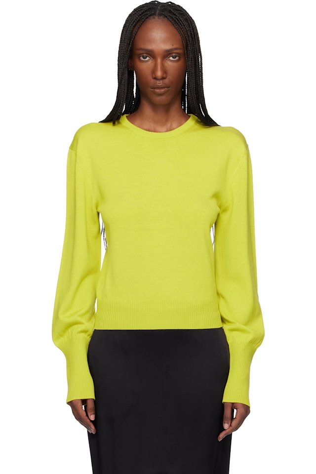 Lanvin — Green Wool Grosgrain Detail Sweater