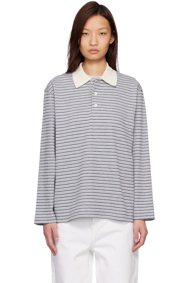 COOR — Gray Multi-Stripe Pique Polo