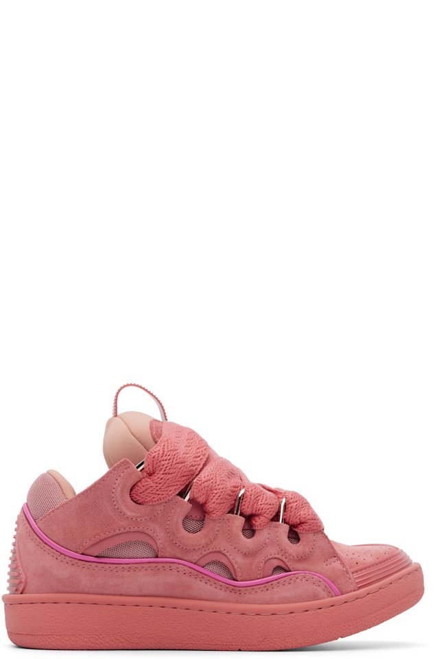 Lanvin — Pink Monochrome Suede Curb Sneakers
