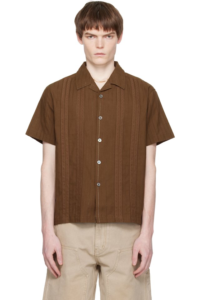 COOR — Brown Guayabera Tape Half Shirt