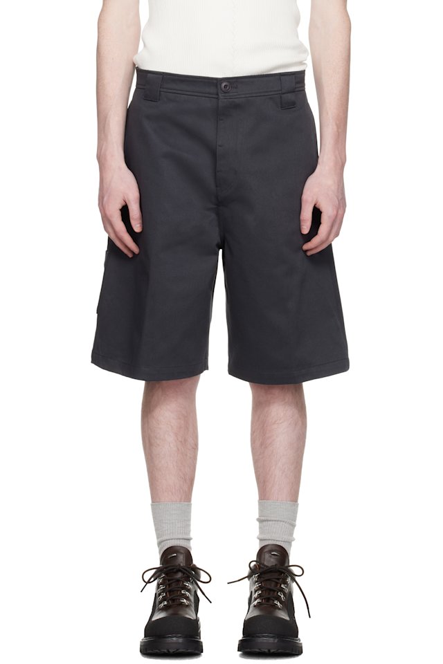 COOR — Navy Cotton Blend Stitch Pointed Bermuda Shorts