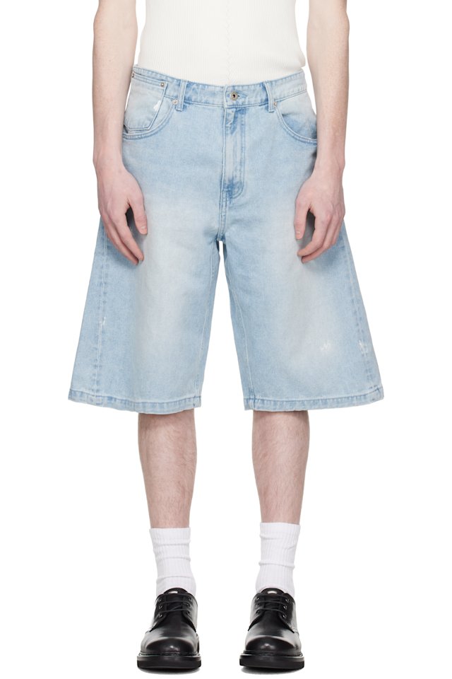 COOR — Blue Painted Washed Bermuda Denim Shorts