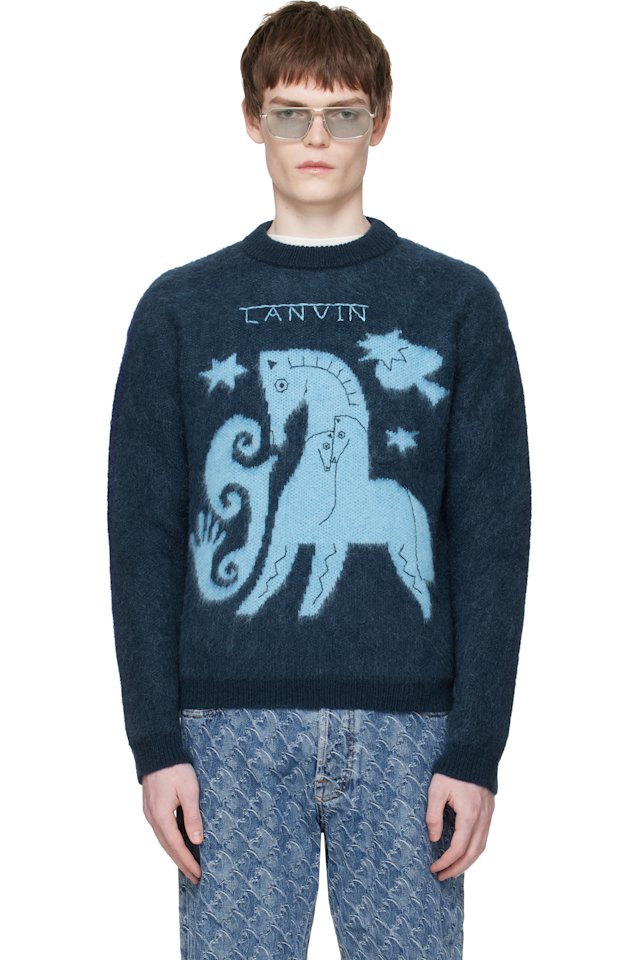 Lanvin — Navy Lunar Year Jacquard Mohair Sweater