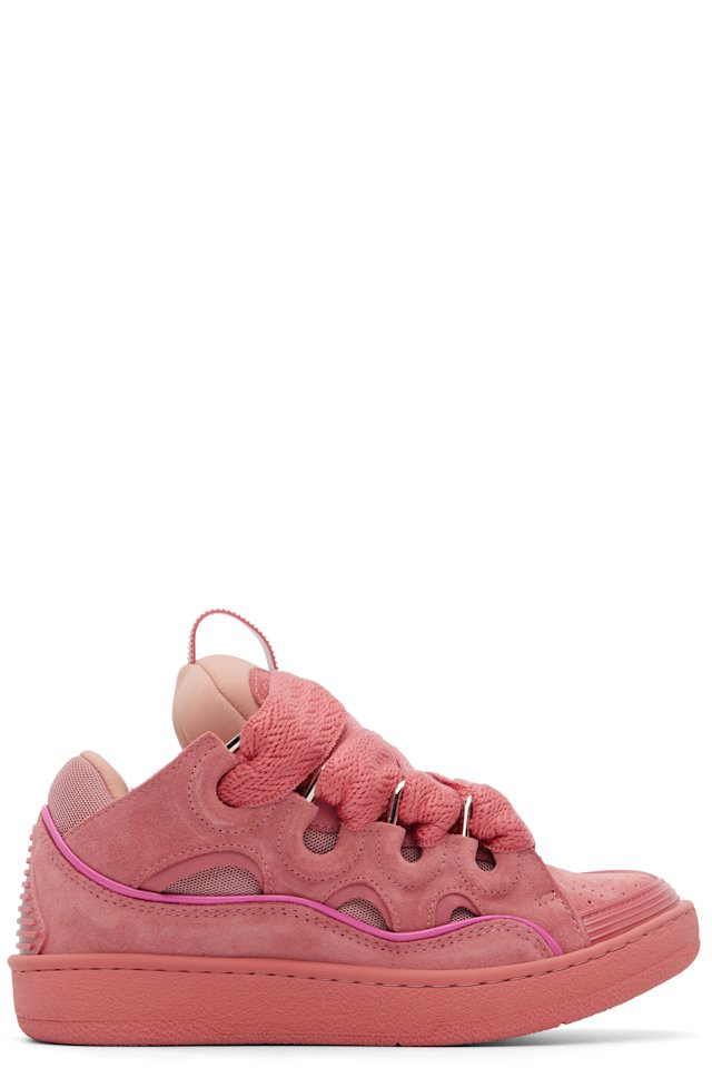 Lanvin — Pink Monochrome Suede Curb Sneakers