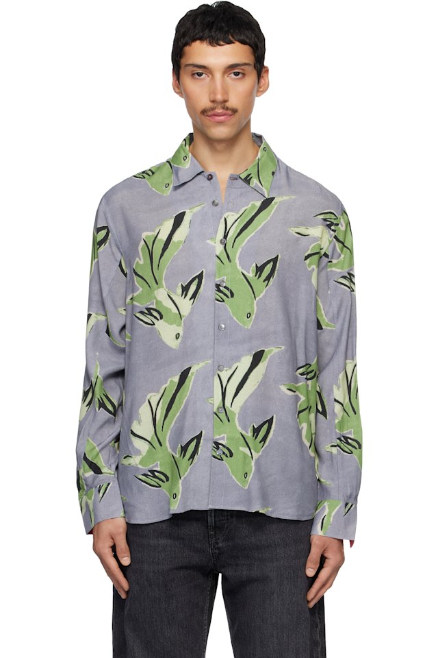 Paul Smith — Purple & Green 'Le Peche Fish' Print Viscose Shirt