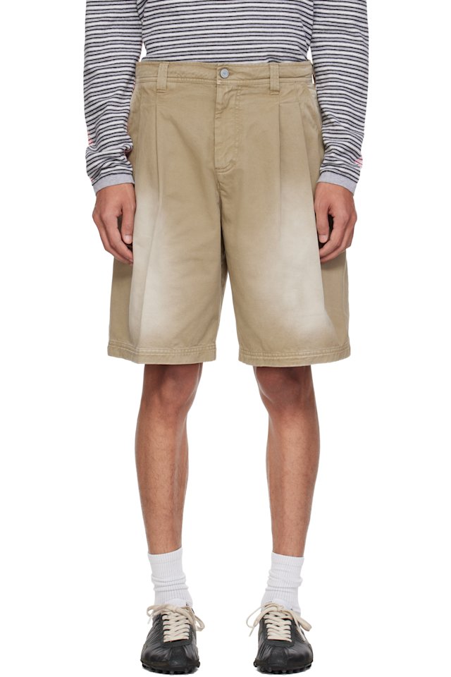 ERL — Beige Pleated Chino Woven Denim Shorts
