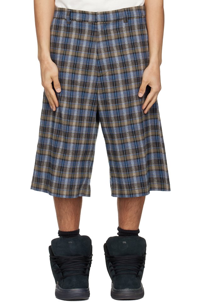 ERL — Gray & Blue Check Shorts